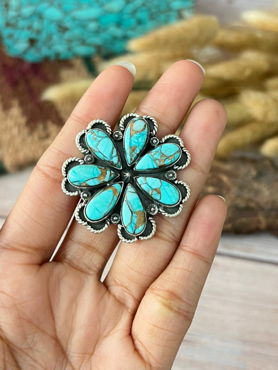 Handmade Sterling Silver Mint Dahlia Collection: Adjustable Ring "Signed Nizhoni" (3)