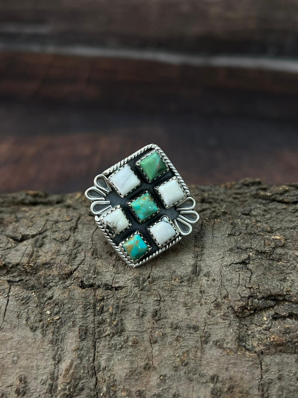 Handmade Sterling Silver Kingman with Wildhorse Magnesite Adjustable Ring "Signed Nizhoni"