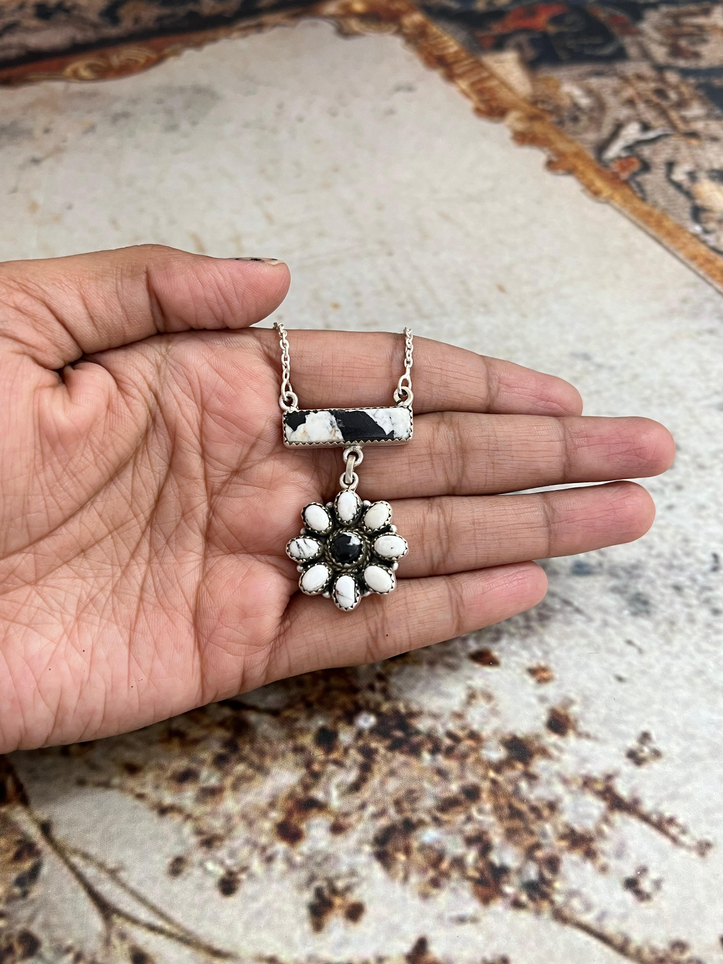 Handmade Sterling Silver White Buffalo Necklace with Signed Nizhoni (1)