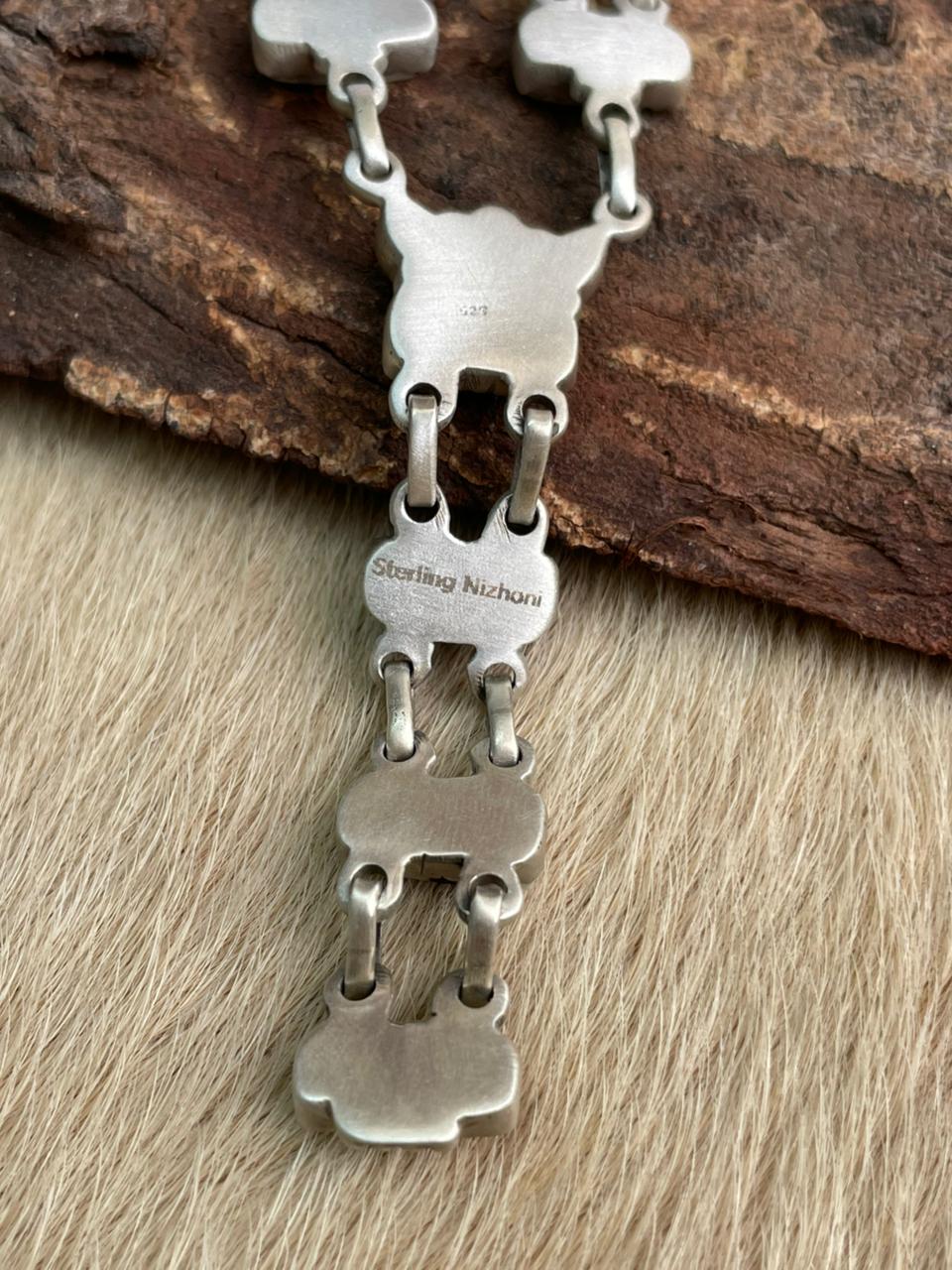 Handmade Sterling Silver White Buffalo Drop Necklace "Signed Nizhoni"