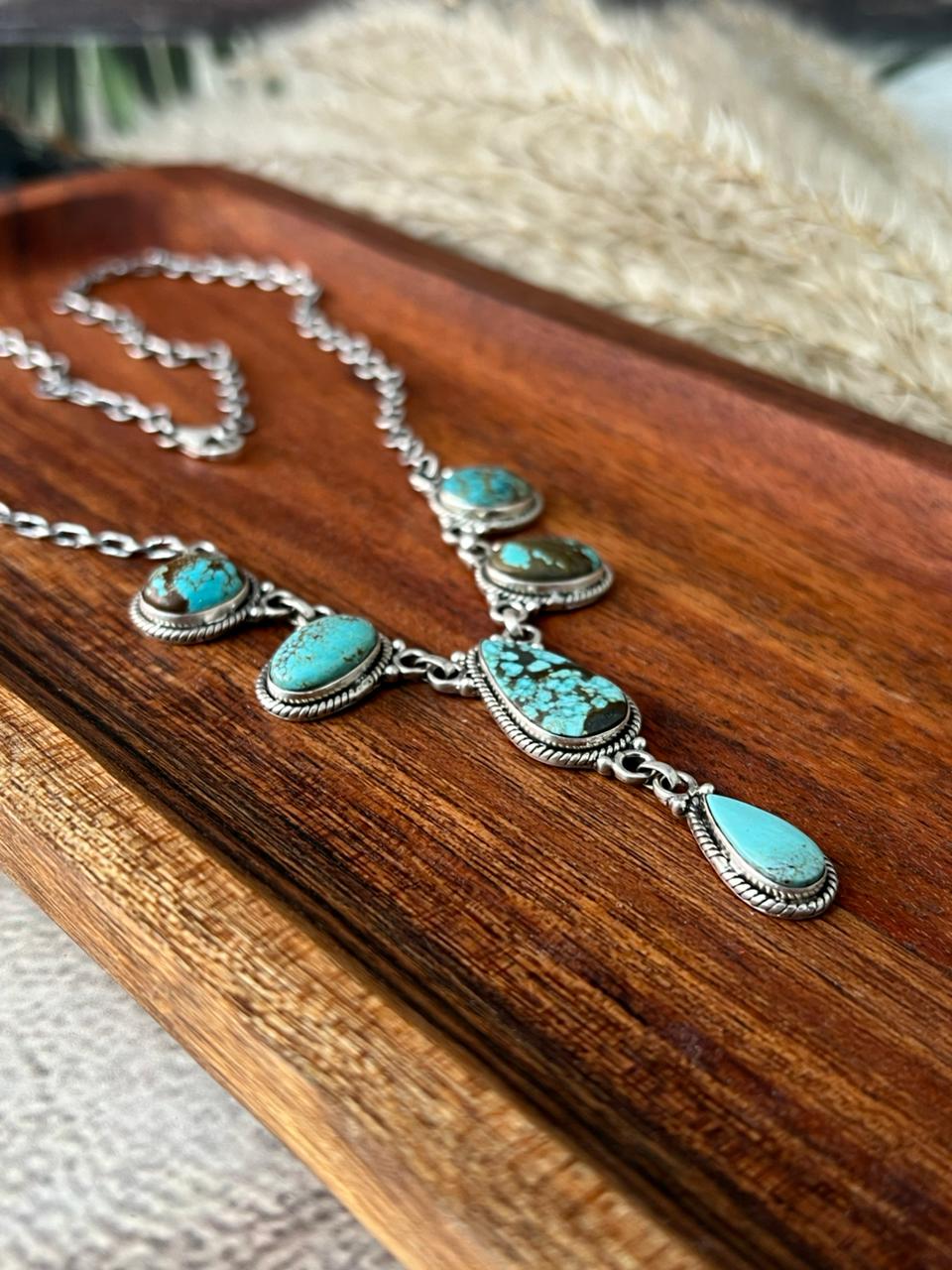 Handmade Sterling Silver Number 8 Turquoise Necklace "Signed Nizhoni"