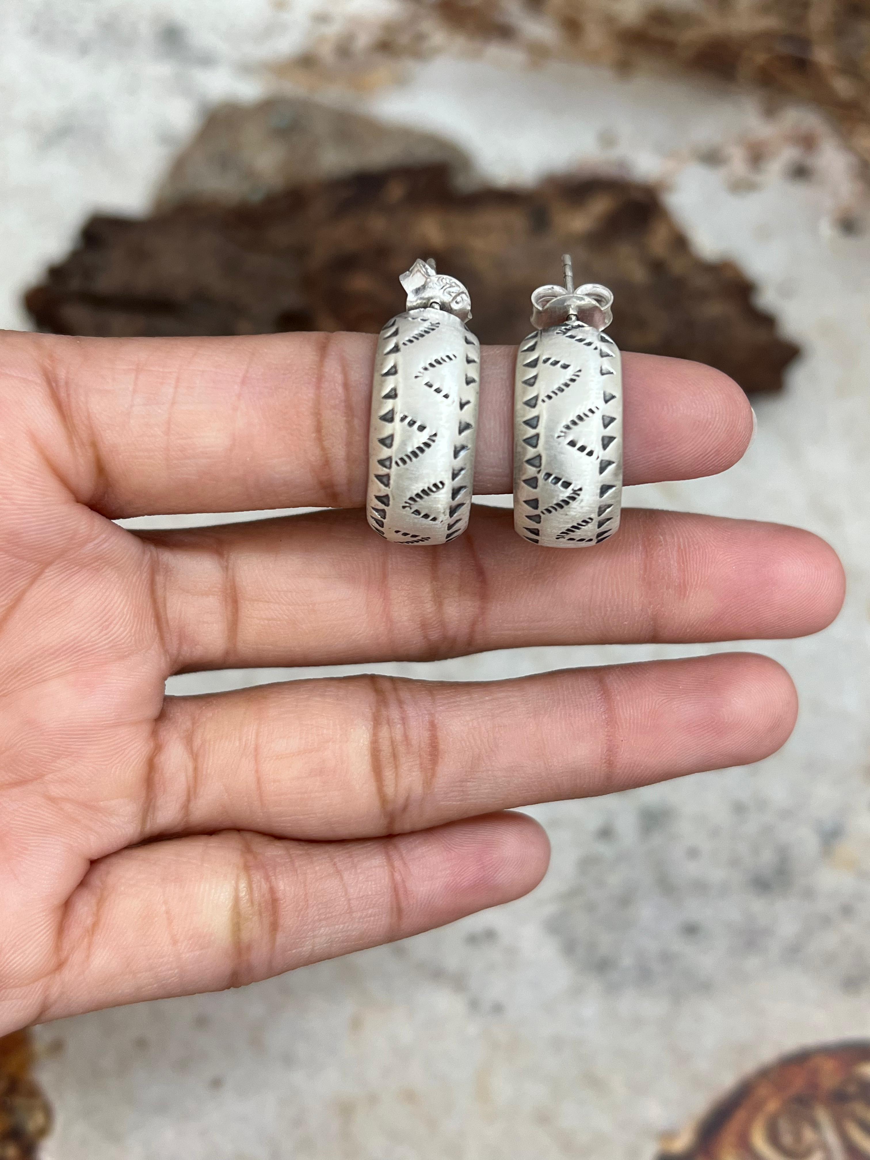 Handmade Sterling Silver Hoop Earrings with Signed Nizhoni