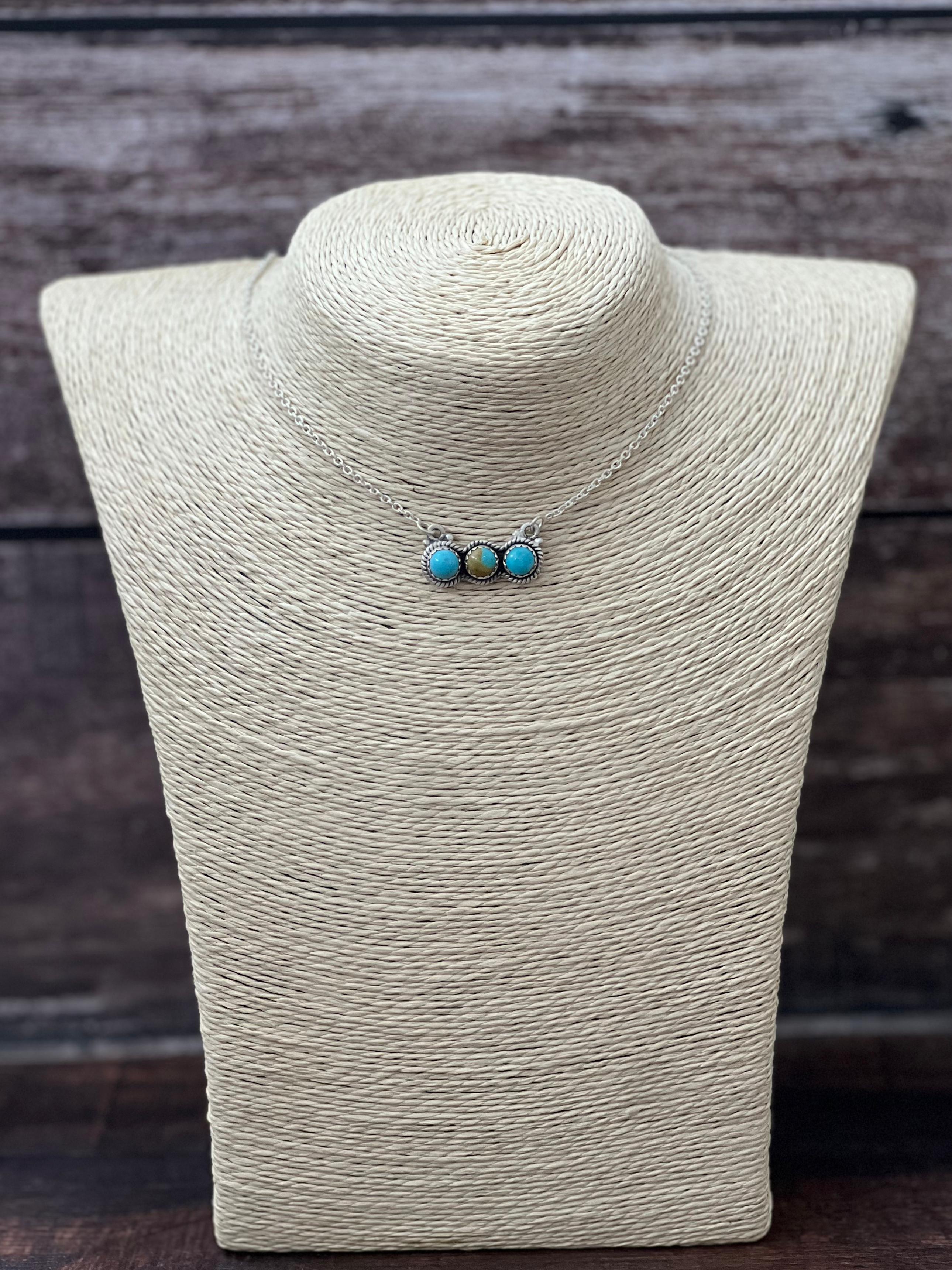 Handmade Sterling Silver Number 8 Turquoise Necklace with Signed Nizhoni