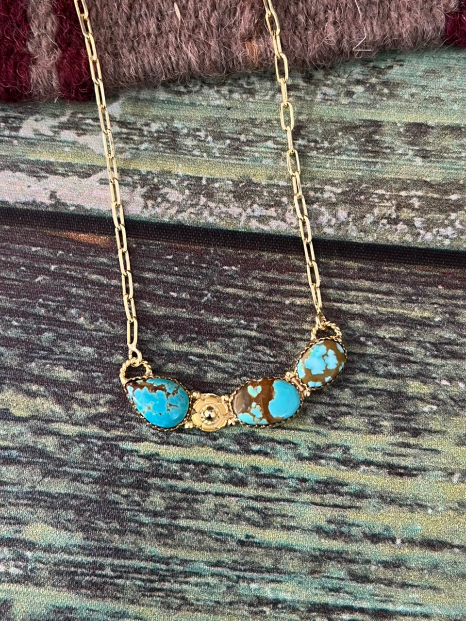 “The Golden Collection” Handmade Number 8 Turquoise with Gold Necklace