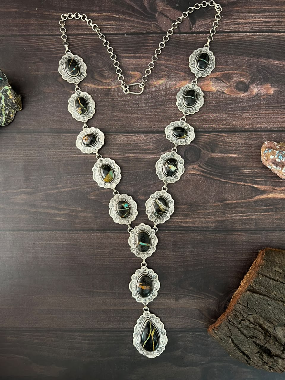 Handmade Sterling Silver Blackjack Turquoise Collection: Necklace Signed Nizhoni