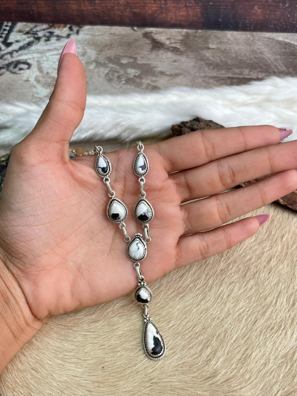 Handmade Sterling Silver White Buffalo Necklace "Signed Nizhoni"