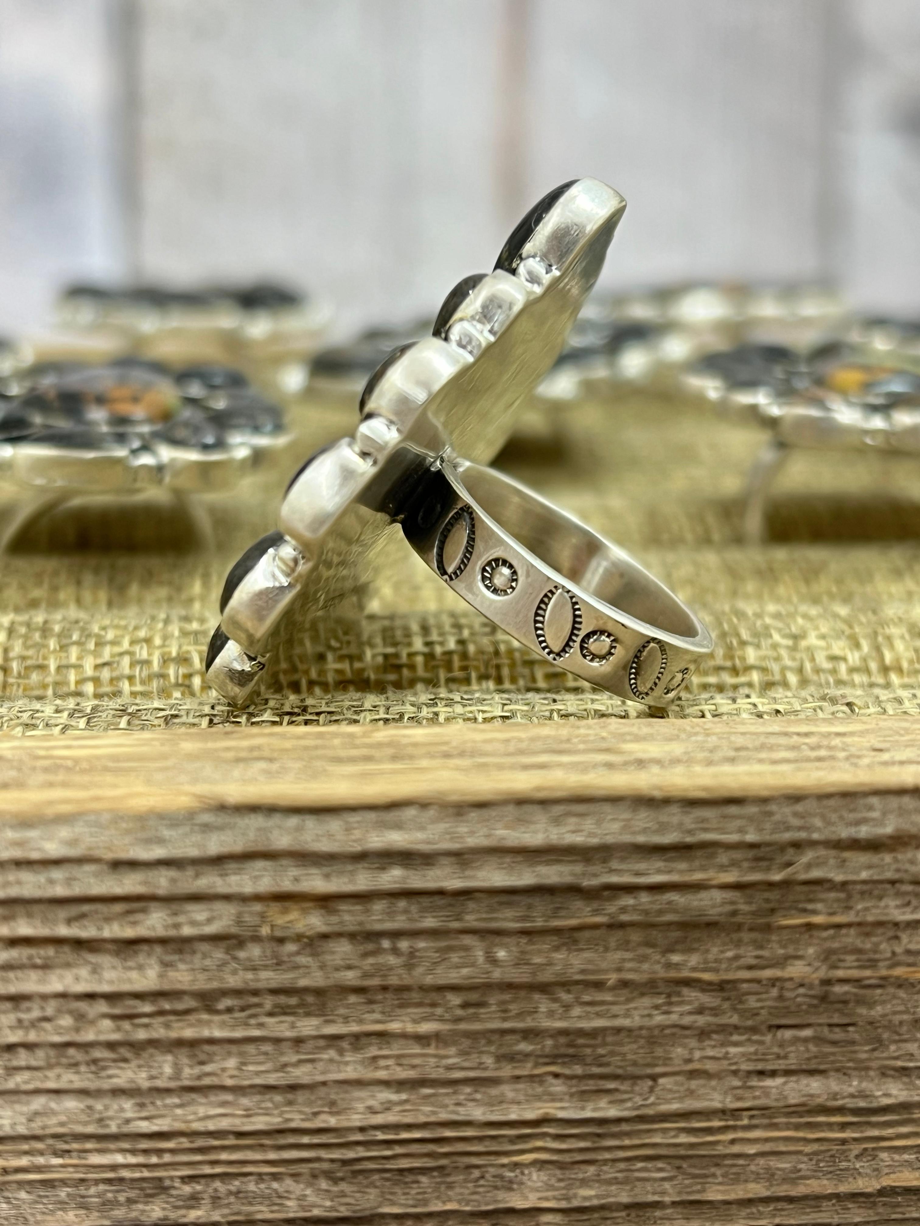 Handmade Sterling Silver Black Jack Adjustable Ring with Signed Nizhoni (2)