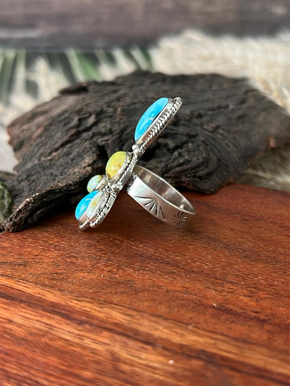 Handmade Sterling Silver Sierra Bella with Palomino Turquoise Collection: Adjustable Ring "Signed Nizhoni"