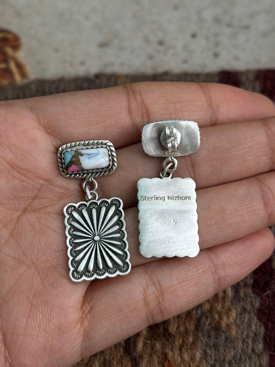 Handmade Sterling Silver Cotton Candy Post Earrings "Signed Nizhoni"