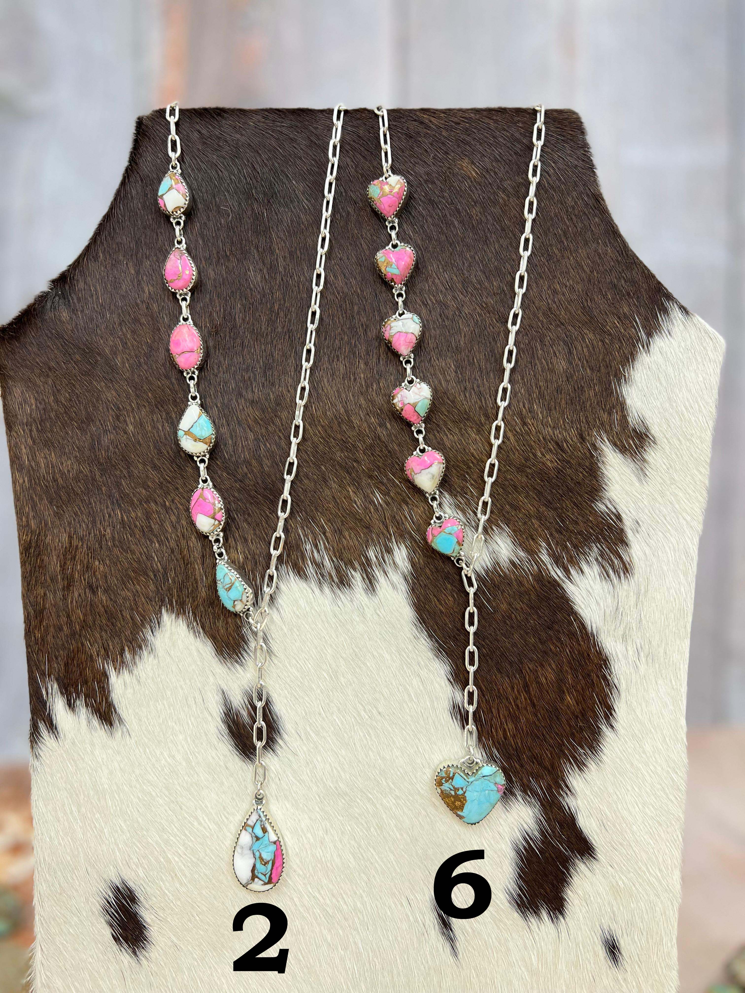 Handmade Sterling Silver Cotton Candy Turquoise Necklace with Signed Nizhoni