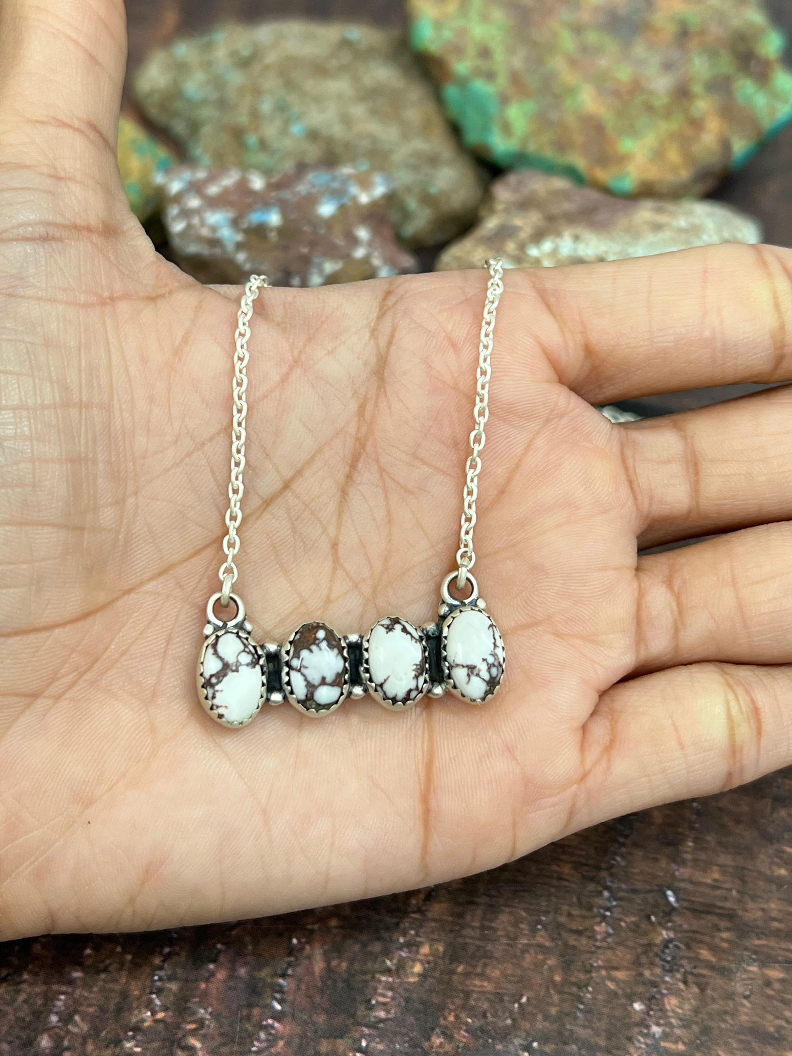 Handmade Sterling Silver Wild Horse Turquoise Necklace with Signed Nizhoni