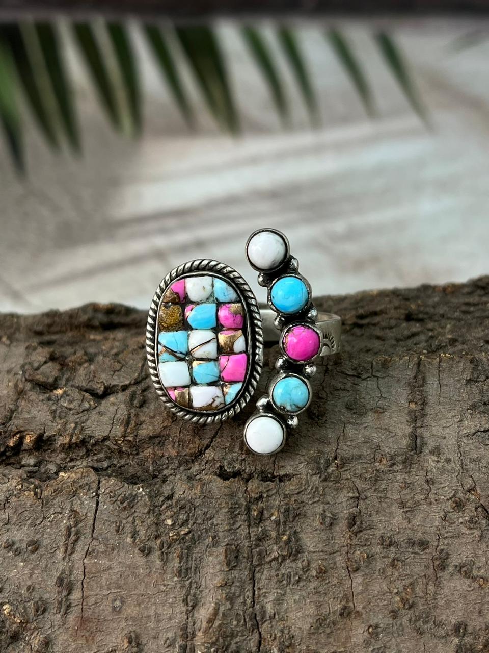 Handmade Sterling Silver Cotton Candy Adjustable Ring "Signed Nizhoni"