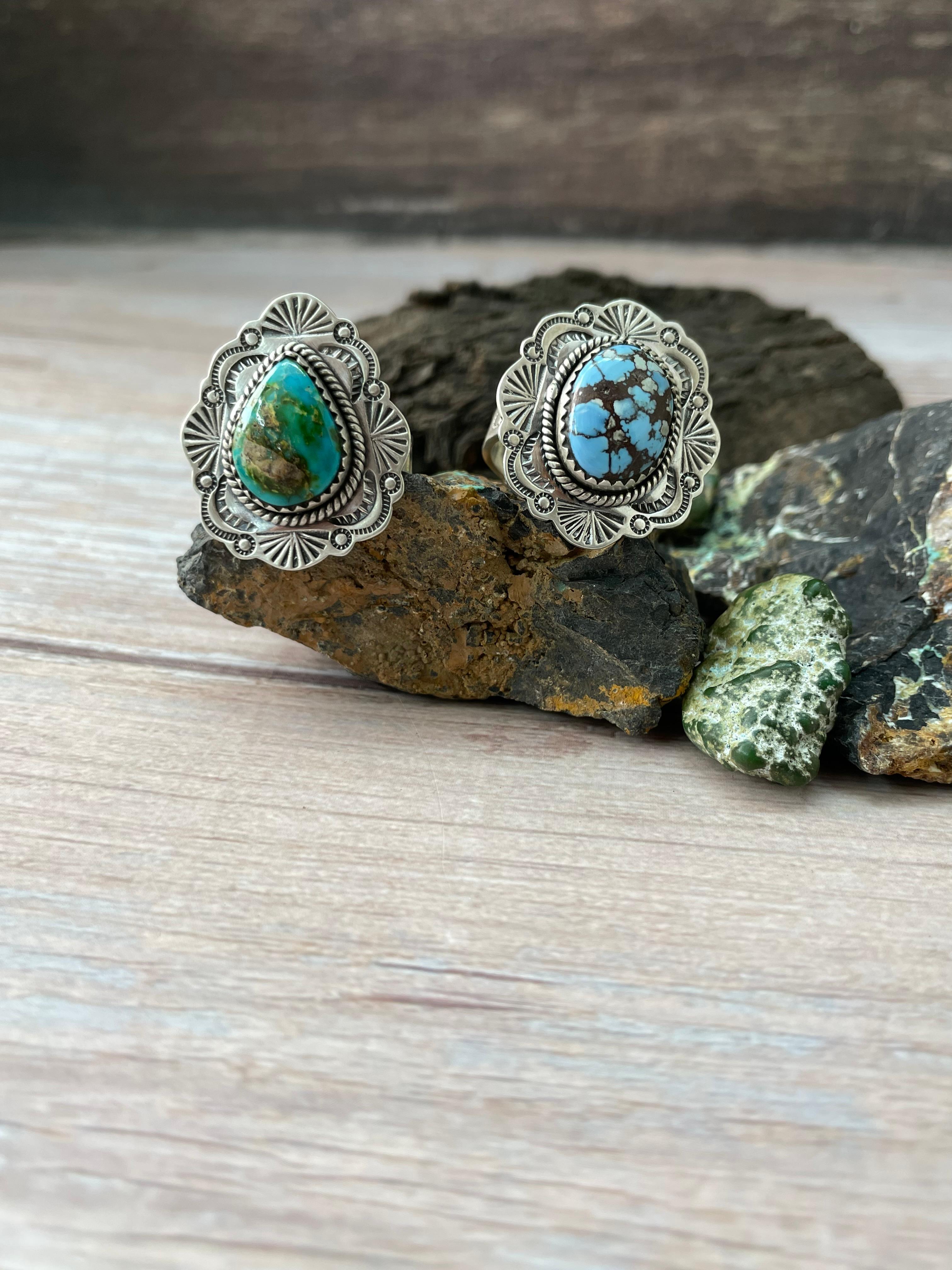 Handmade Sterling Silver Golden Hills, Sonoran Mountain Turquoise Adjustable Ring "Signed Nizhoni"
