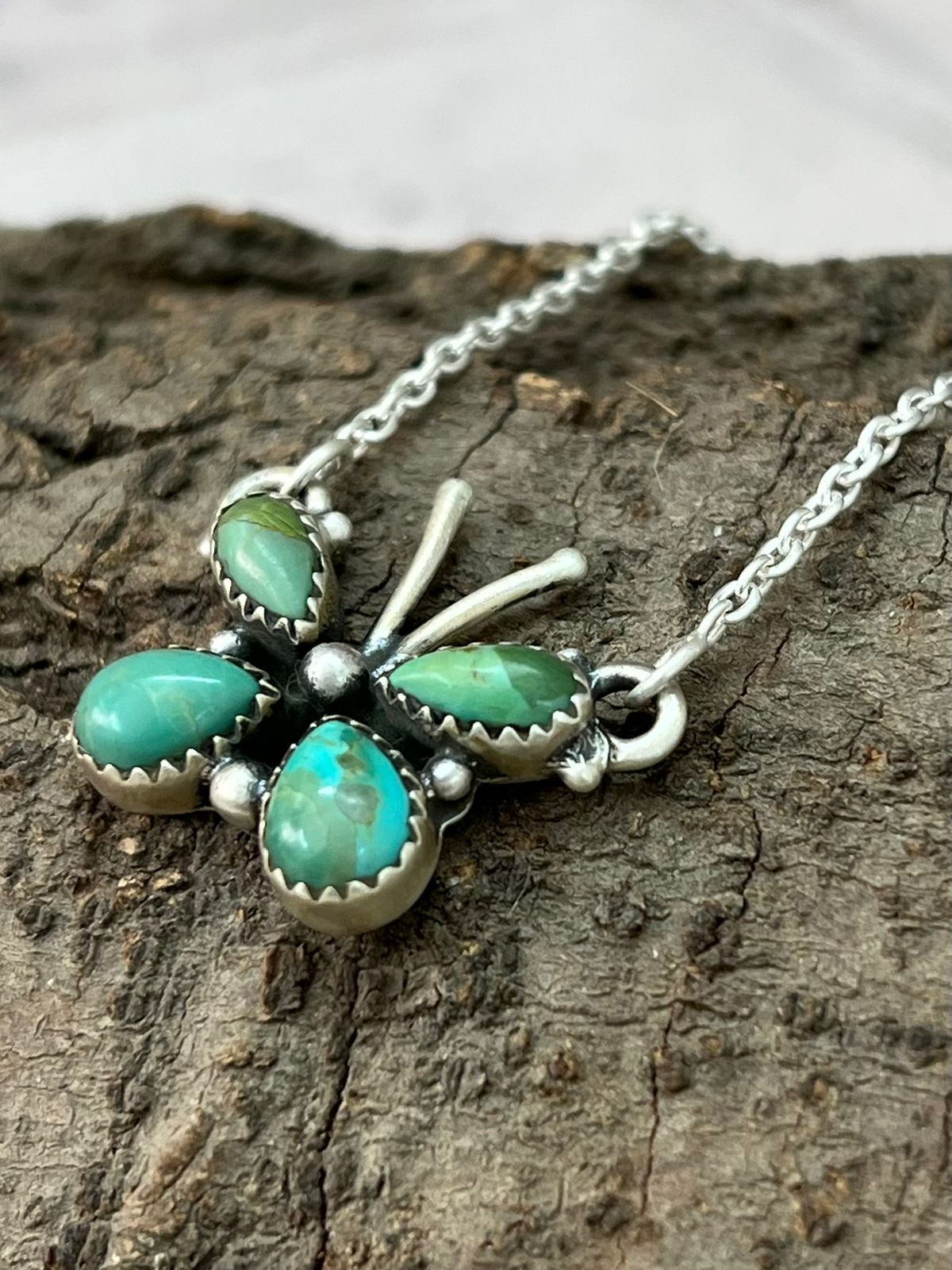 Handmade Sterling Silver Kingman Turquoise Butterfly Necklace "Signed Nizhoni"