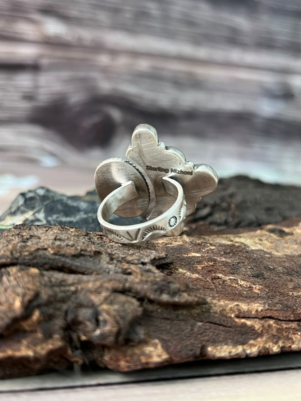 Handmade Sterling Silver Gem Silica Collection: Adjustable Ring Signed Nizhoni