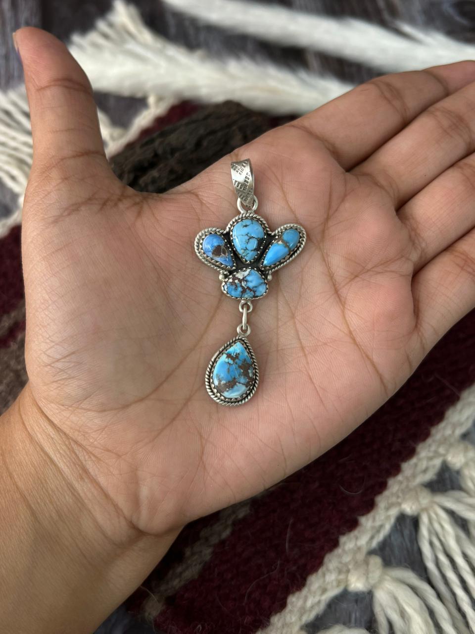 Handmade Sterling Silver Golden Hills Turquoise Pendant "Signed Nizhoni"