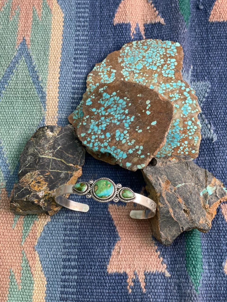 Handmade Sterling Silver Sonoran Mountain Turquoise Cuff Bracelet "Signed Nizhoni"