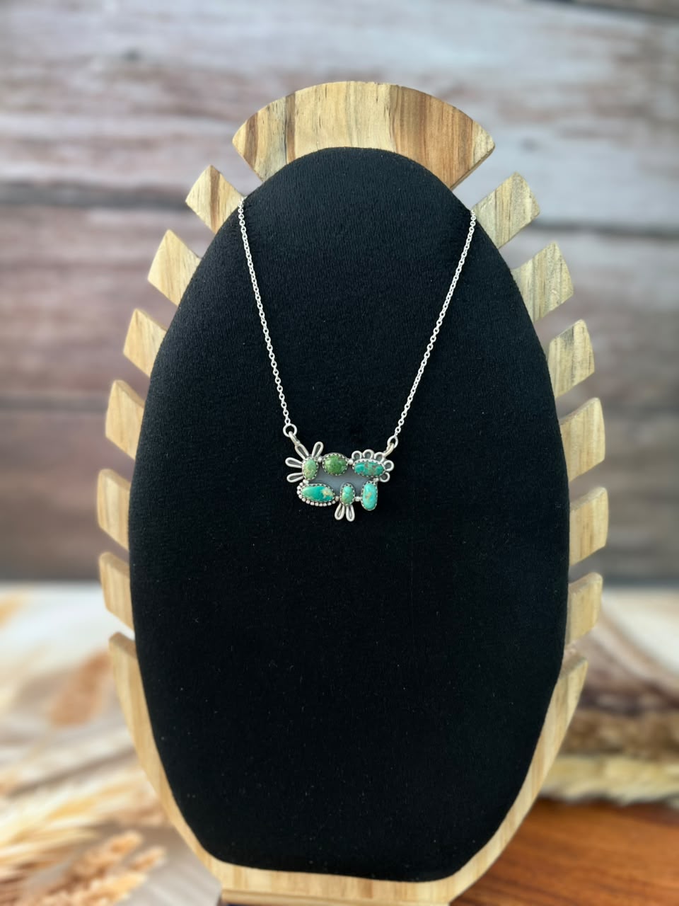Handmade Sterling Silver Emerald Valley Turquoise Necklace Signed Nizhoni