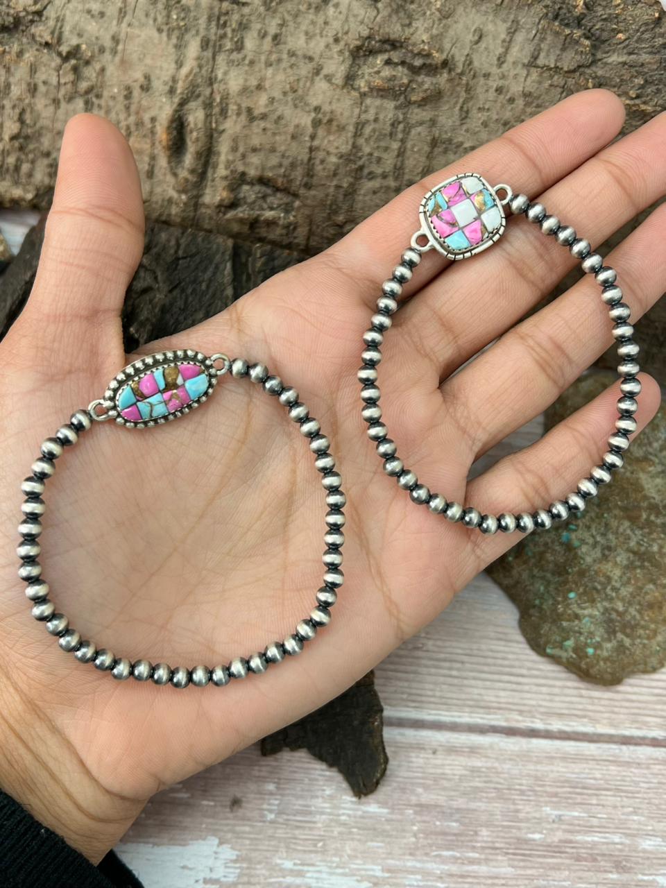 Handmade Sterling Silver Beaded Cotton Candy Bracelet