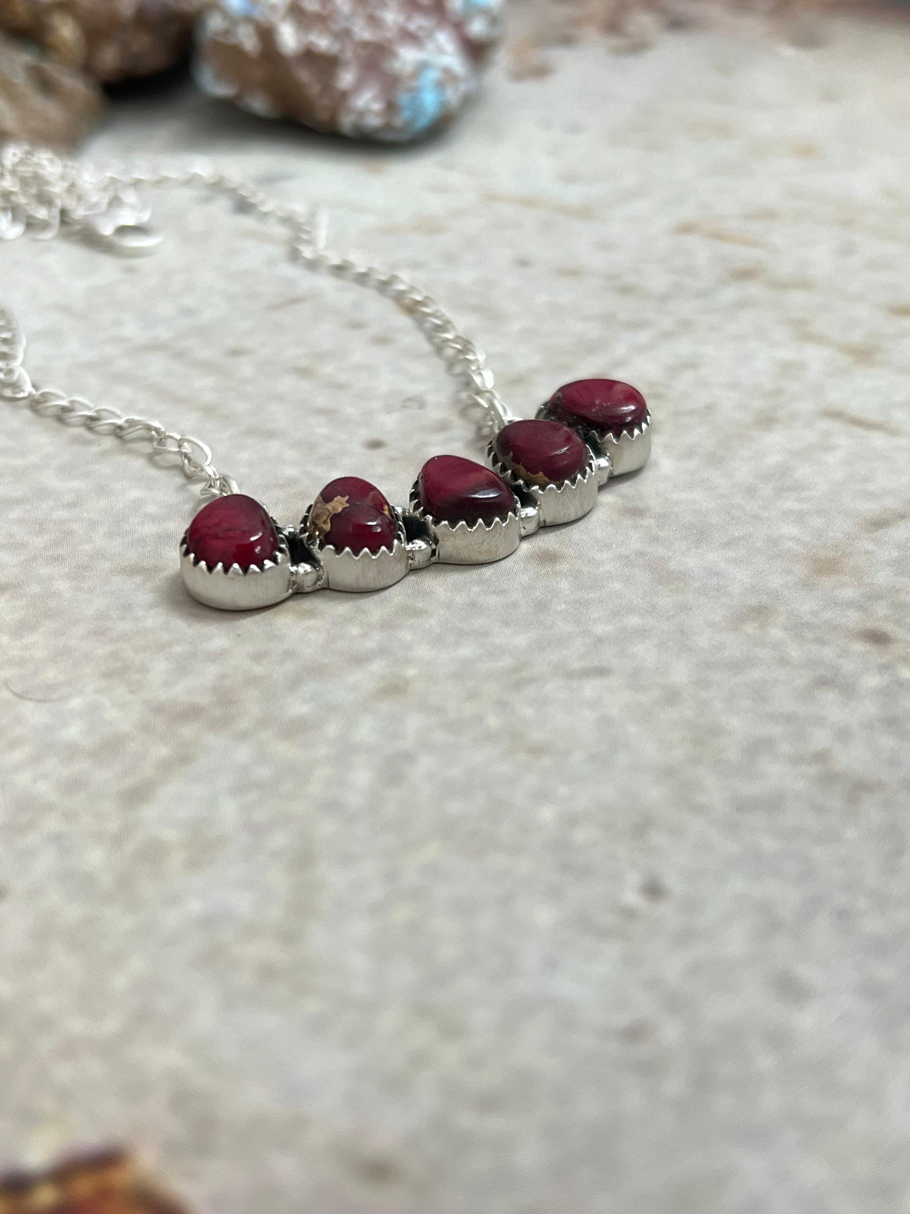 Handmade Sterling Silver Dahlia Rose Necklace with Signed Nizhoni