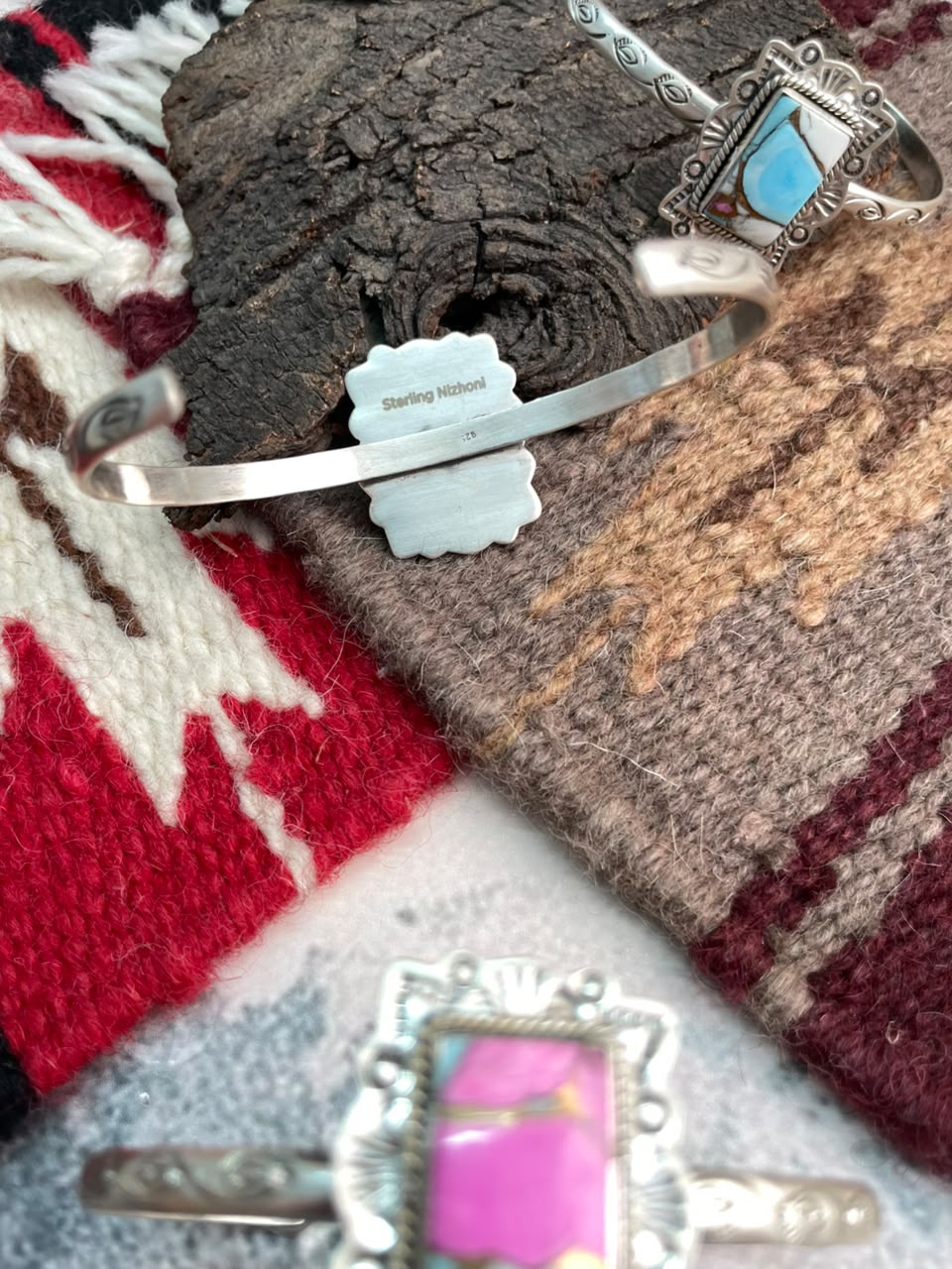 Handmade Sterling Silver Cotton Candy Cuff Bracelet Signed Nizhoni