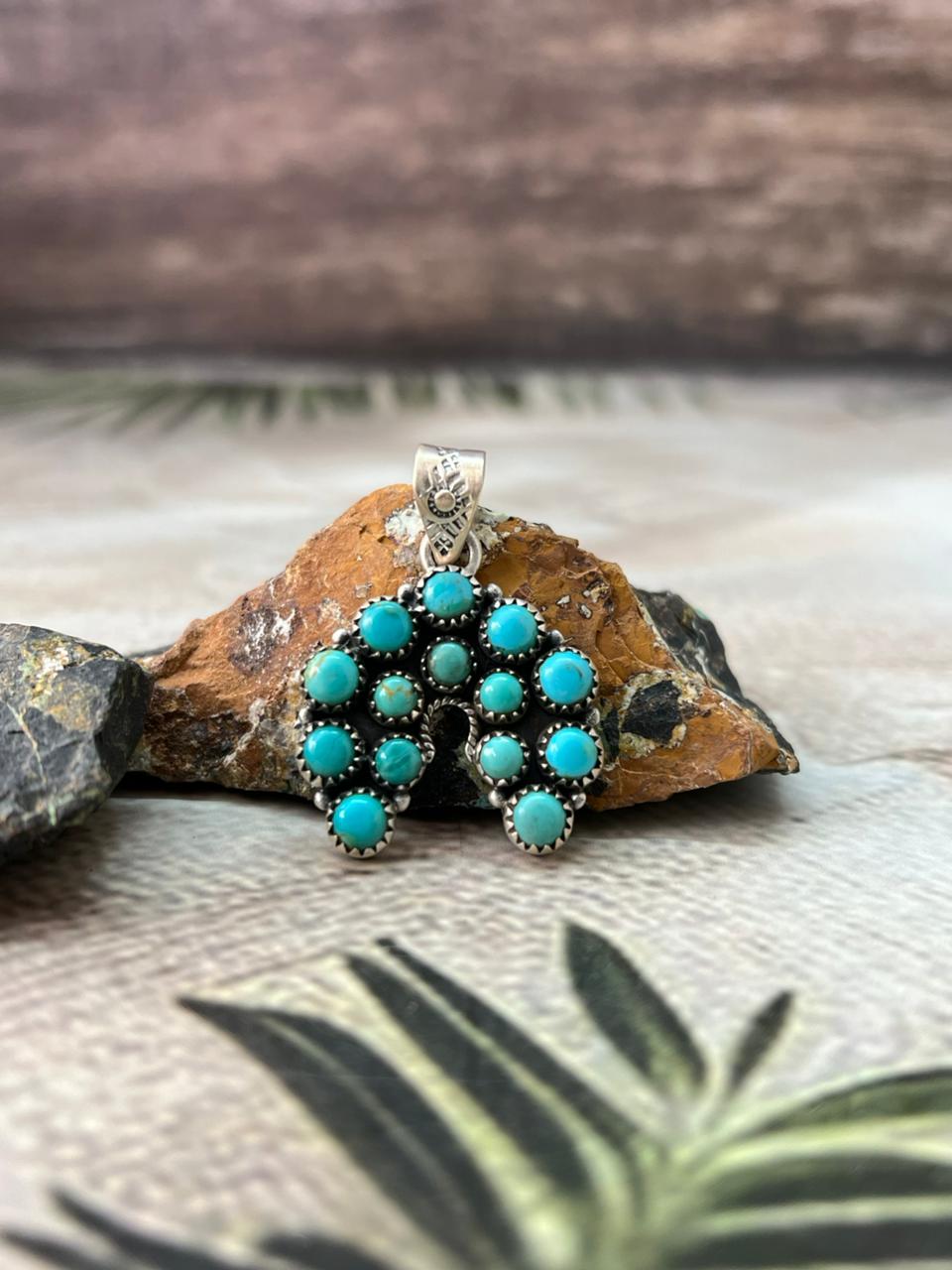 Handmade Sterling Silver Kingman Turquoise Pendant "Signed Nizhoni"