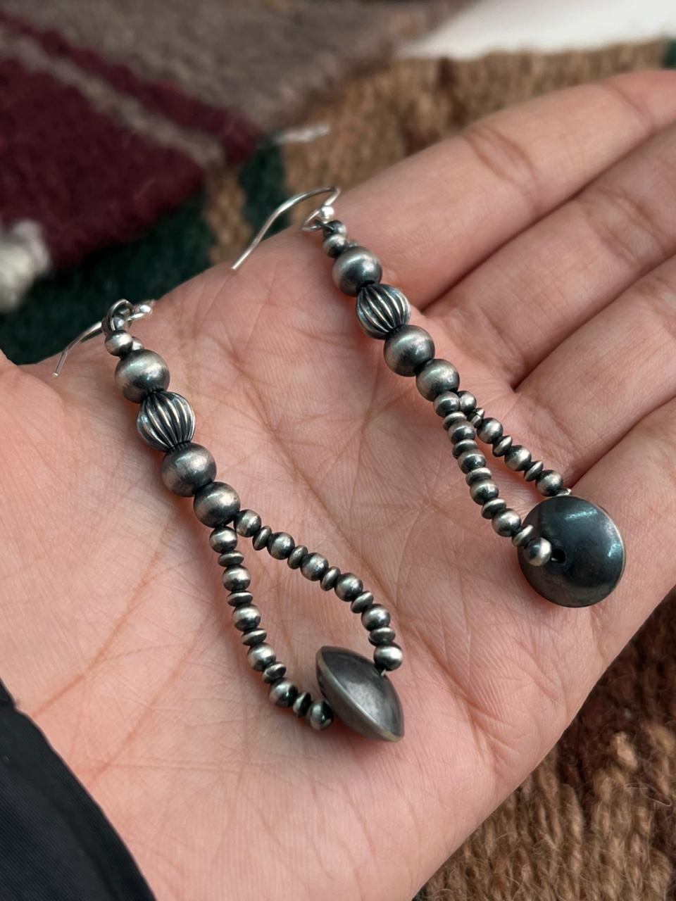 Handmade Sterling Silver Beaded Hook Dangle Earrings