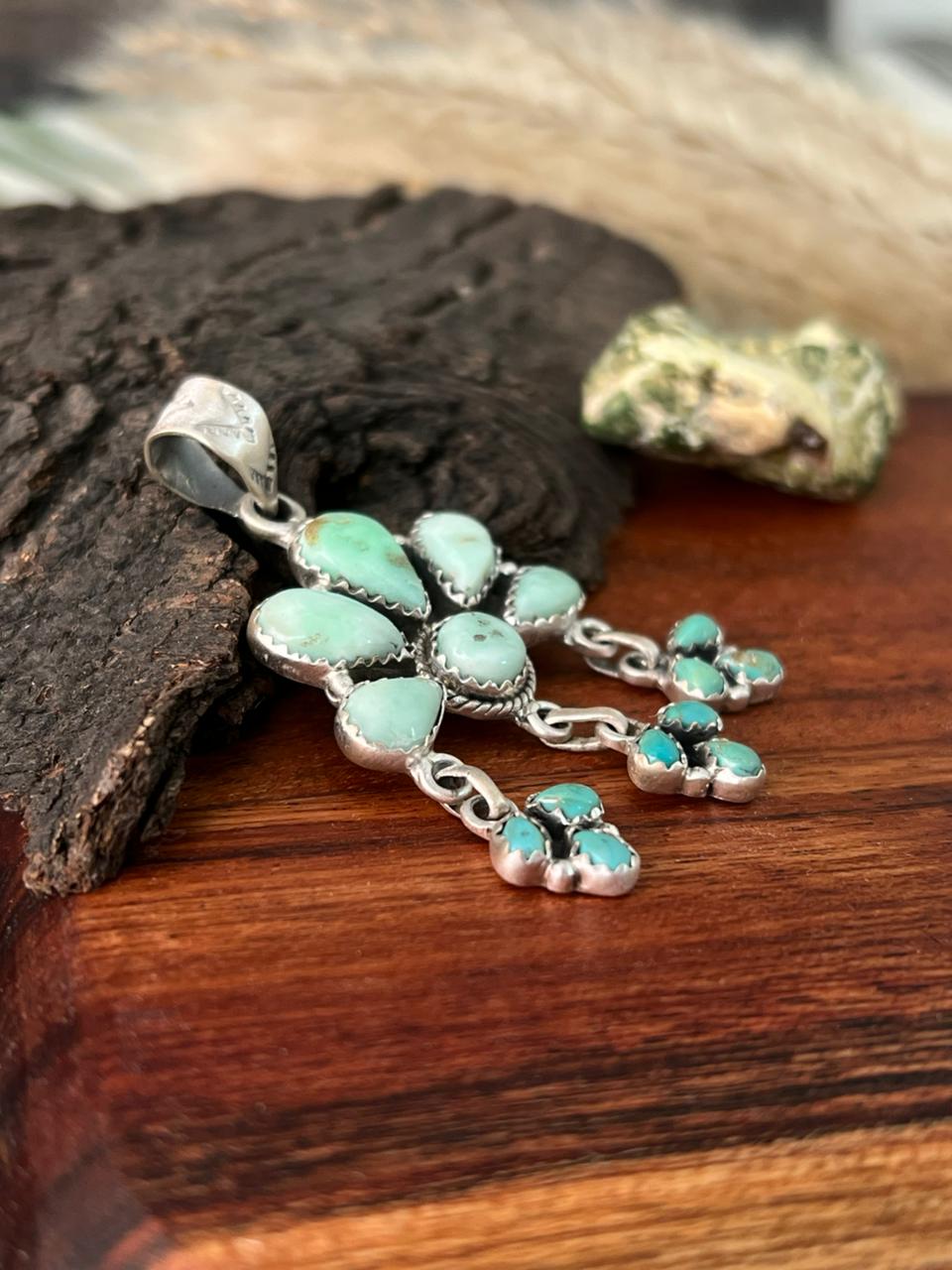 Handmade Sterling Silver Paloma with Kingman Turquoise Pendant "Signed Nizhoni"