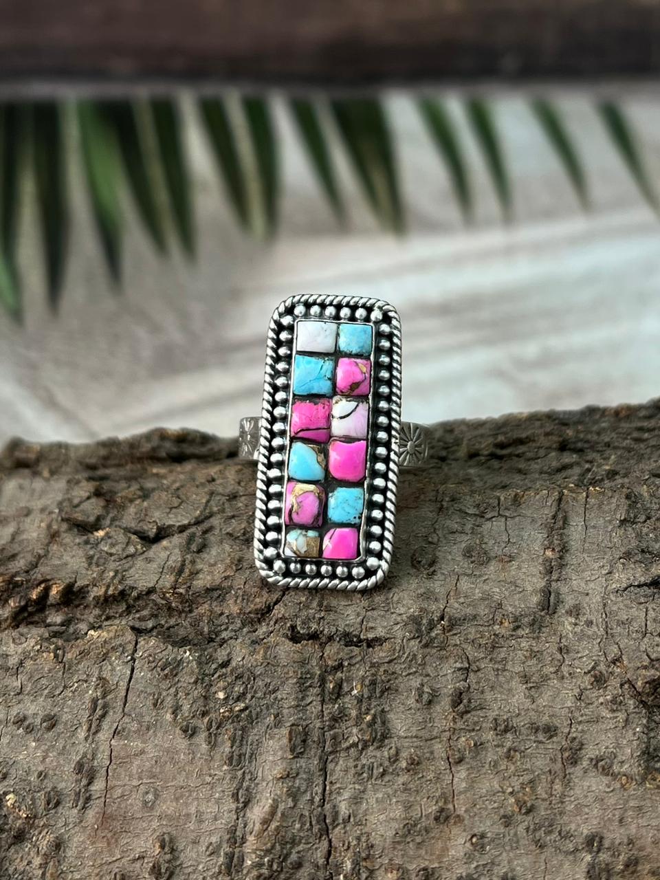 Handmade Sterling Silver Cotton Candy Adjustable Ring "Signed Nizhoni"