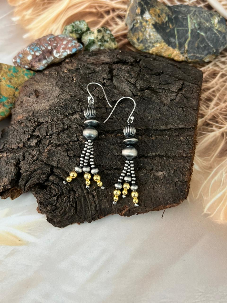 Handmade Sterling Silver and Gold Beads Hook Dangle Earrings