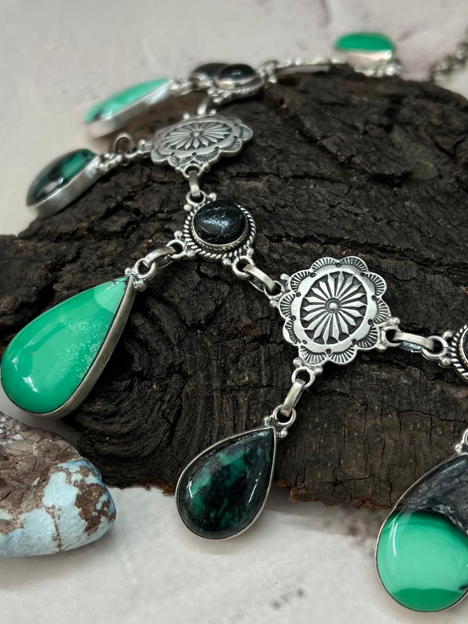 Handmade Sterling Silver Emerald Rose Necklace "Signed Nizhoni"