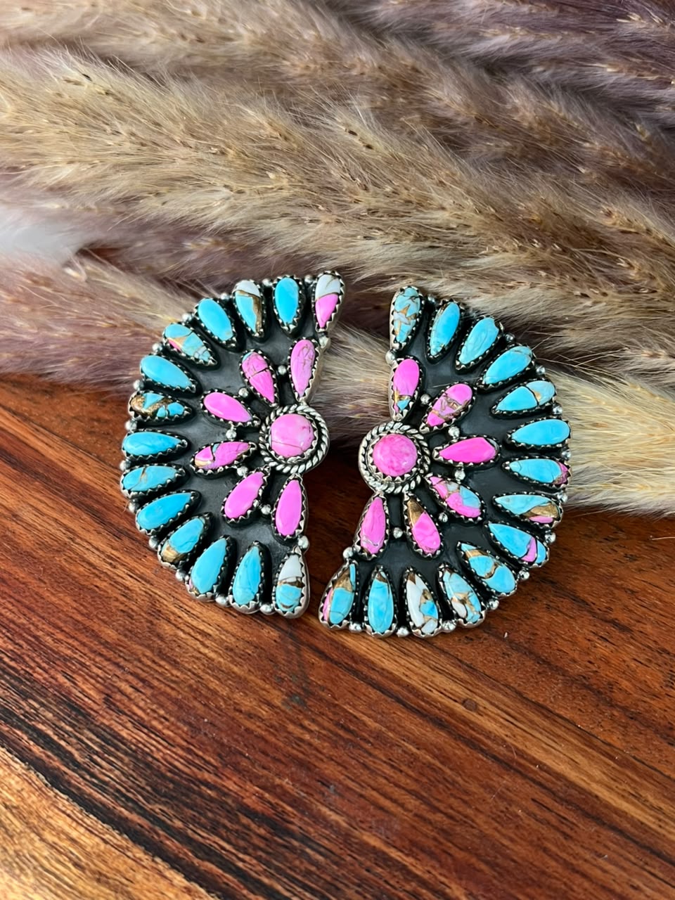 Handmade Sterling Silver Cotton Candy Post Studs Earrings Signed Nizhoni