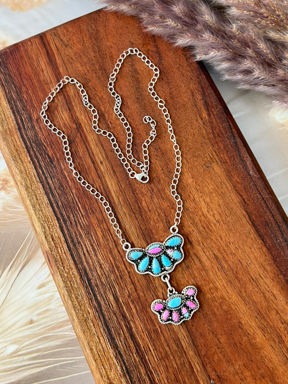 Handmade Sterling Silver Cotton Candy Necklace Signed Nizhoni