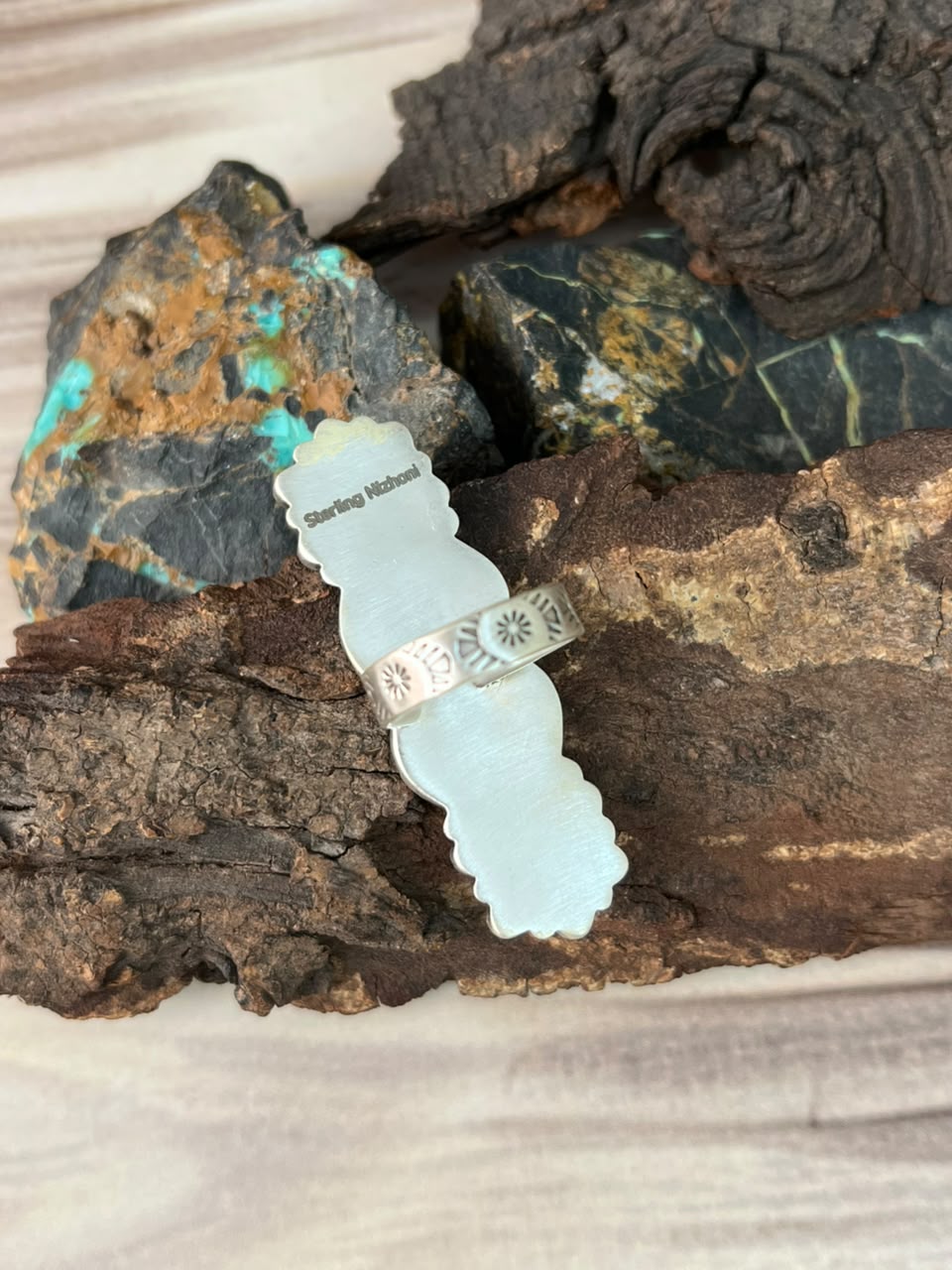 Handmade Sterling Silver Kingman Turquoise Cobble Stone Adjustable Ring Signed Nizhoni