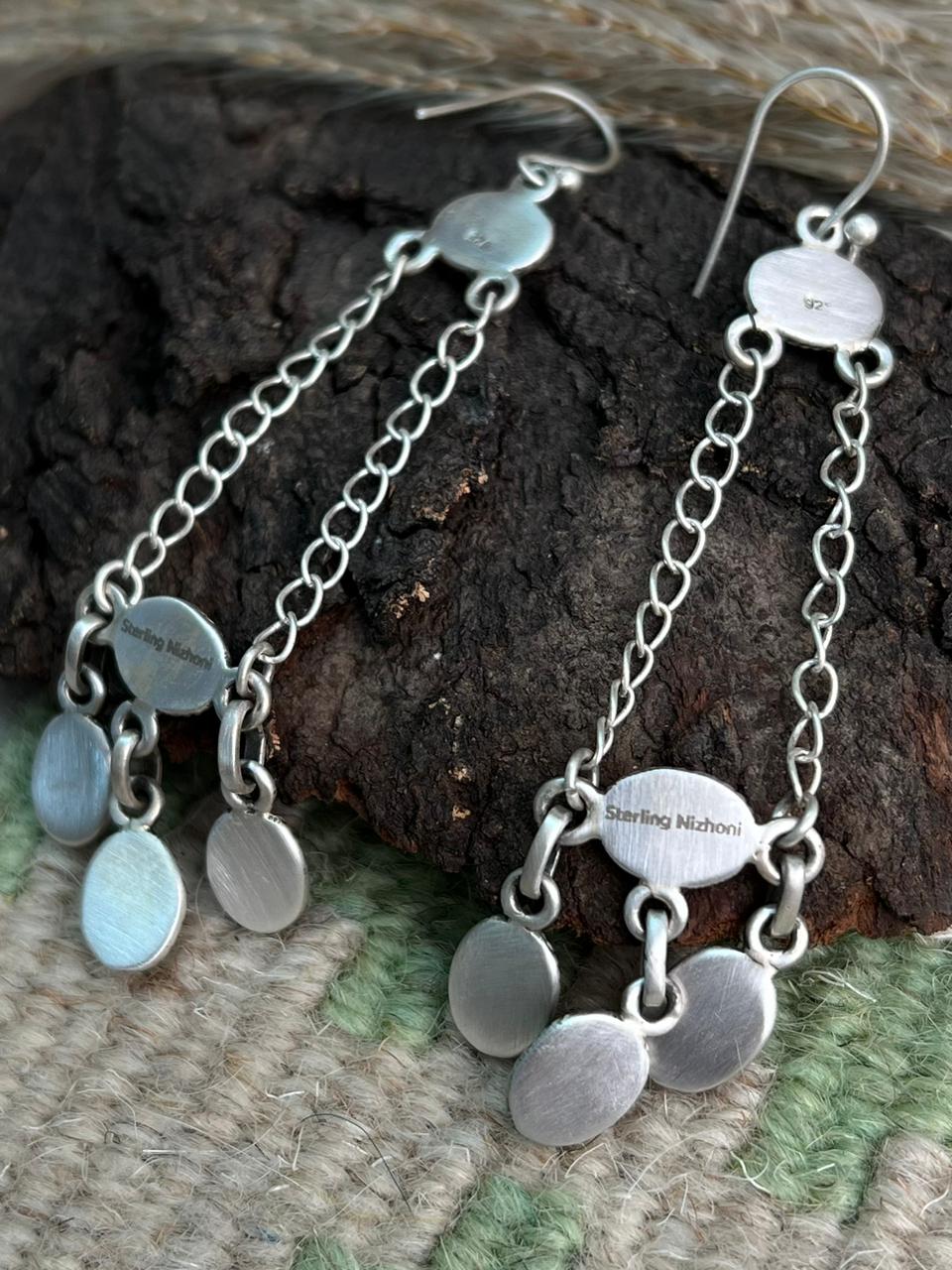 Handmade Sterling Silver Cotton Candy Hook Dangle Earrings "Signed Nizhoni"