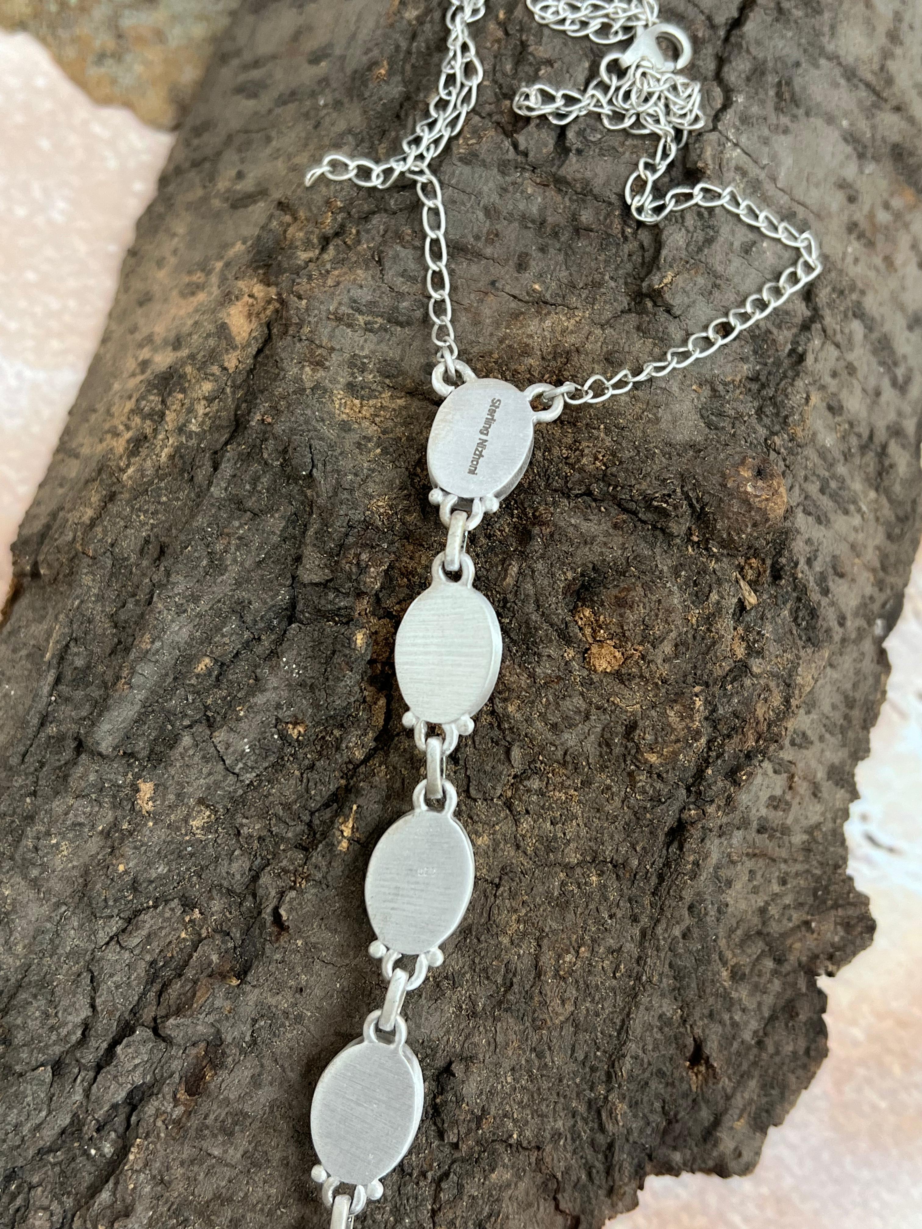 Handmade Sterling Silver Cotton Candy Turquoise Necklace with Signed Nizhoni