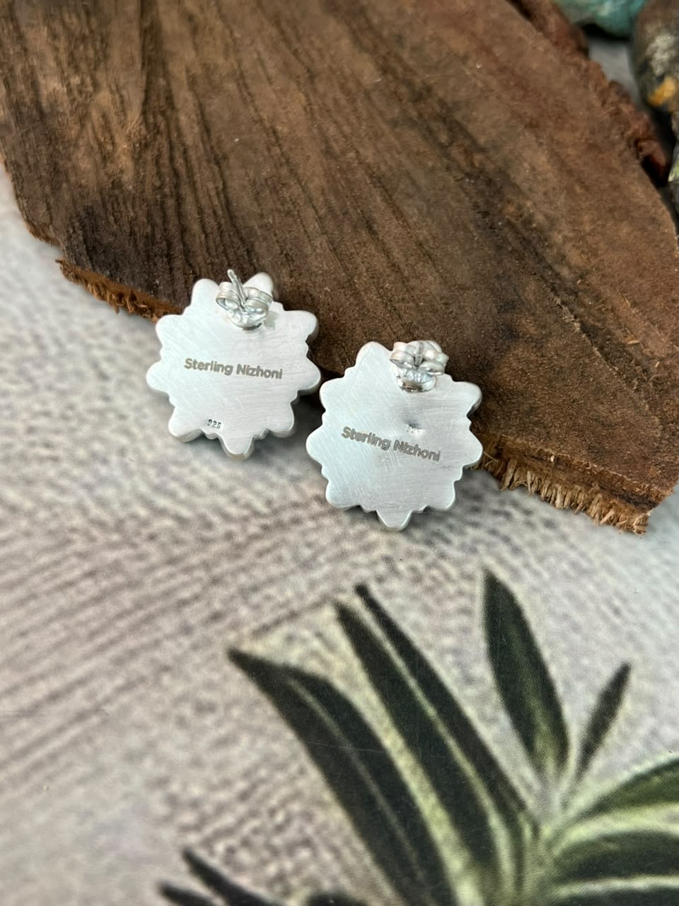 Handmade Sterling Silver Kingman Turquoise Post Studs Earrings Signed Nizhoni