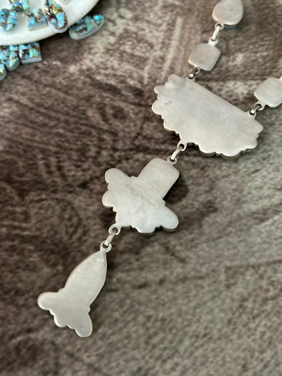 Handmade Sterling Silver 'Golden Hills Turquoise Cobble Collection' Necklace "Signed Nizhoni"