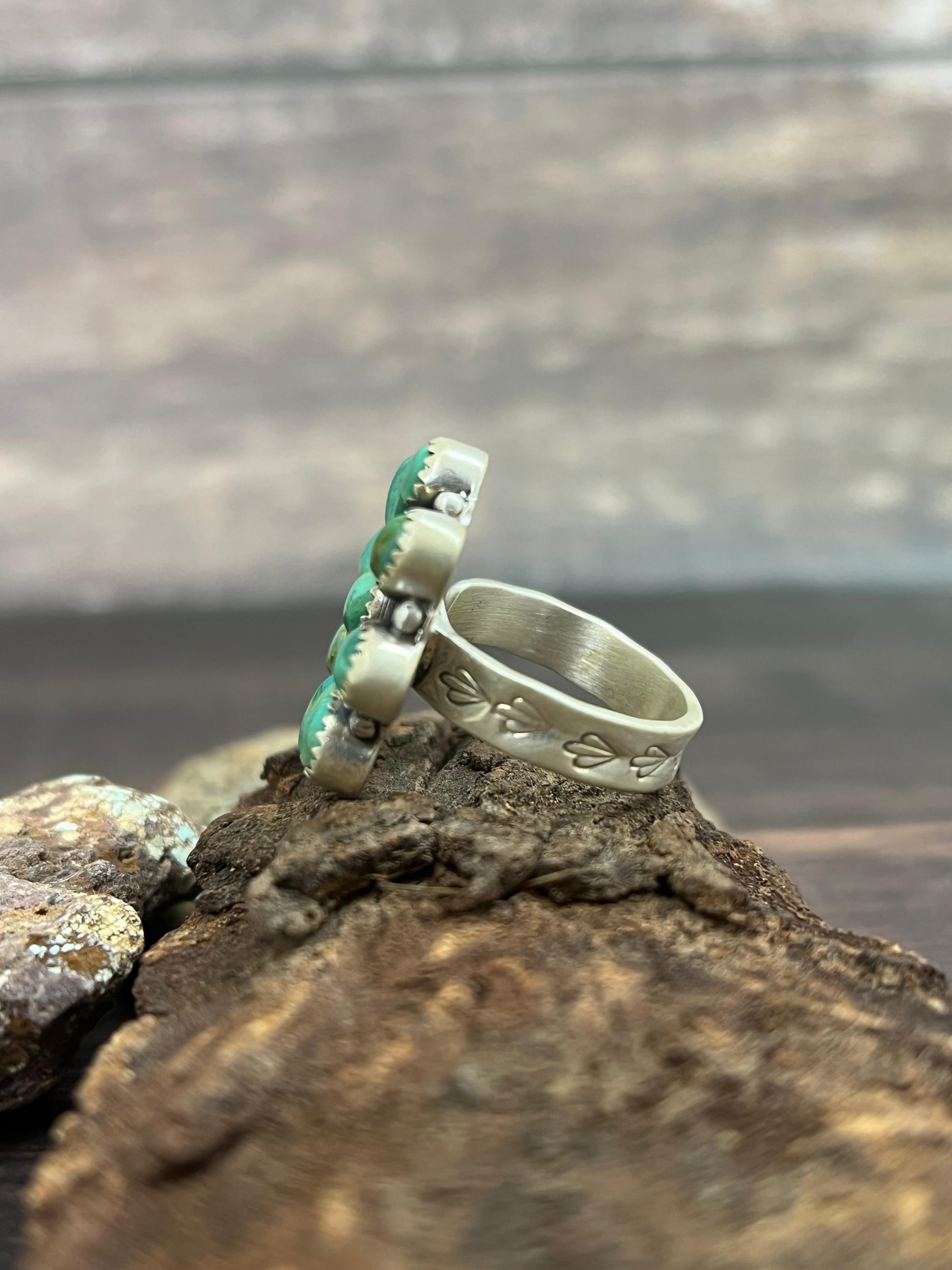 Handmade Sterling Silver Kingman Turquoise Adjustable Ring with Signed Nizhoni