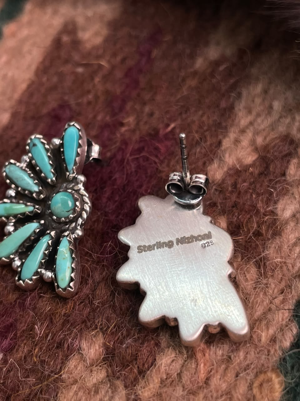 Handmade Sterling Silver Kingman Turquoise Post Studs Earrings Signed Nizhoni