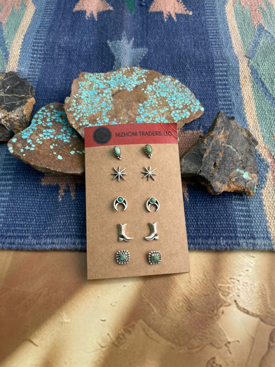 Handmade Sterling Silver Kingman Turquoise Earrings Set "Signed Nizhoni"