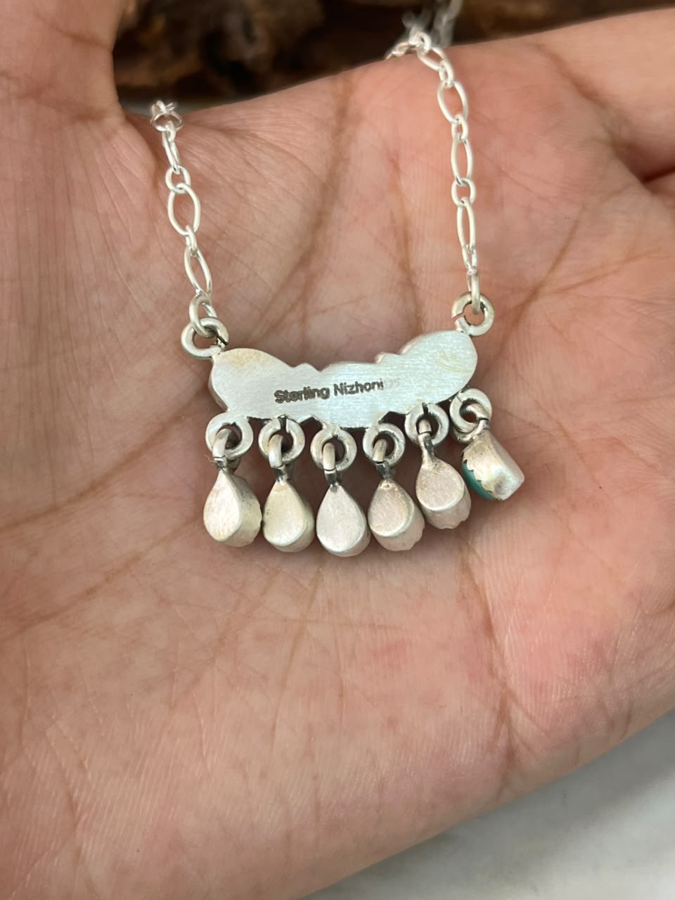 Handmade Sterling Silver Kingman Turquoise Necklace Signed Nizhoni