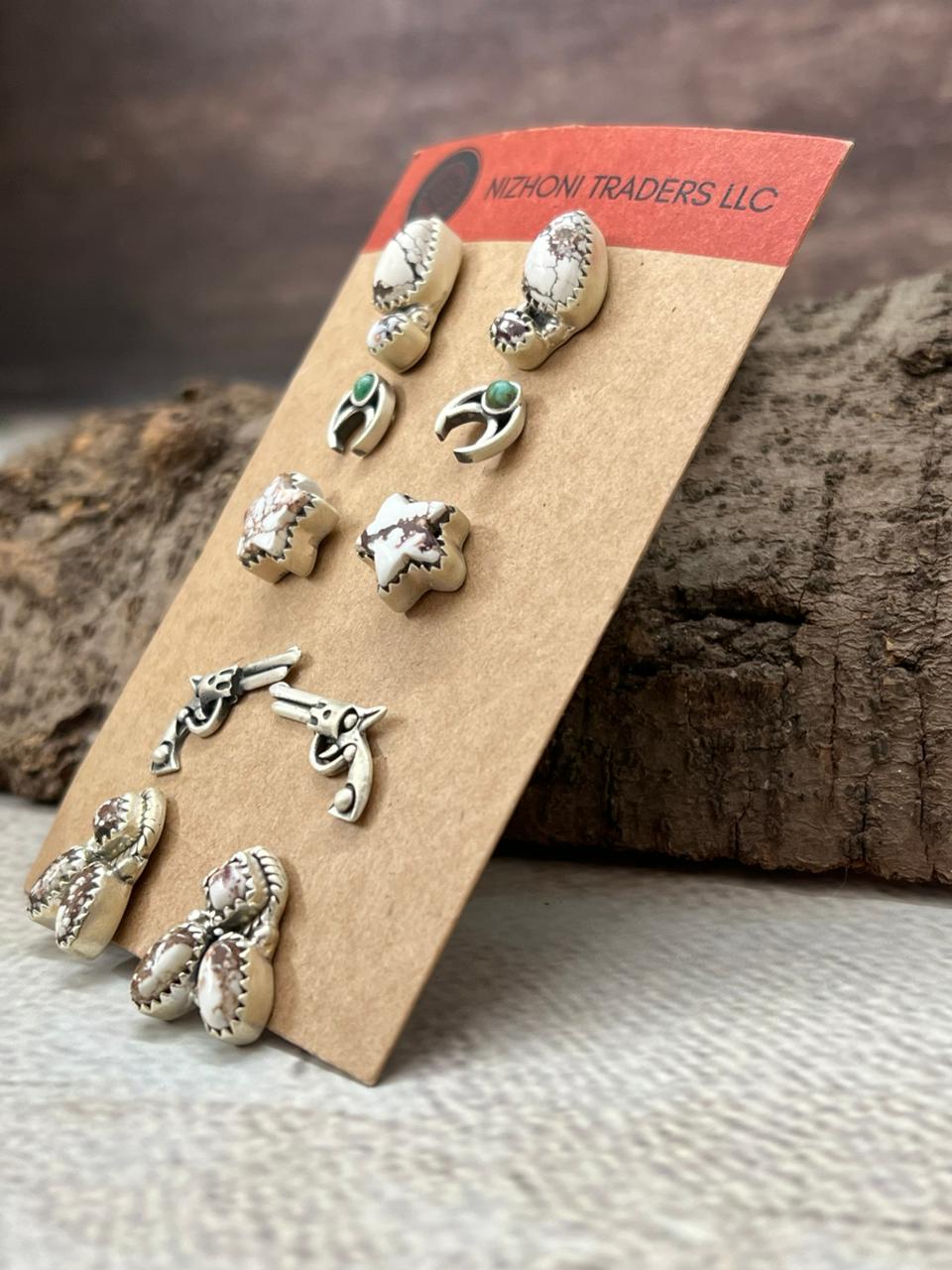 Handmade Sterling Silver with Kingman Turquoise Post Earrings (Studs), Signed Nizhoni