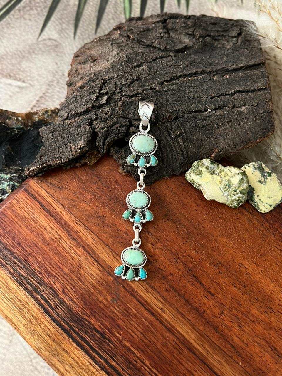 Handmade Sterling Silver Paloma with Kingman Turquoise Pendant "Signed Nizhoni"