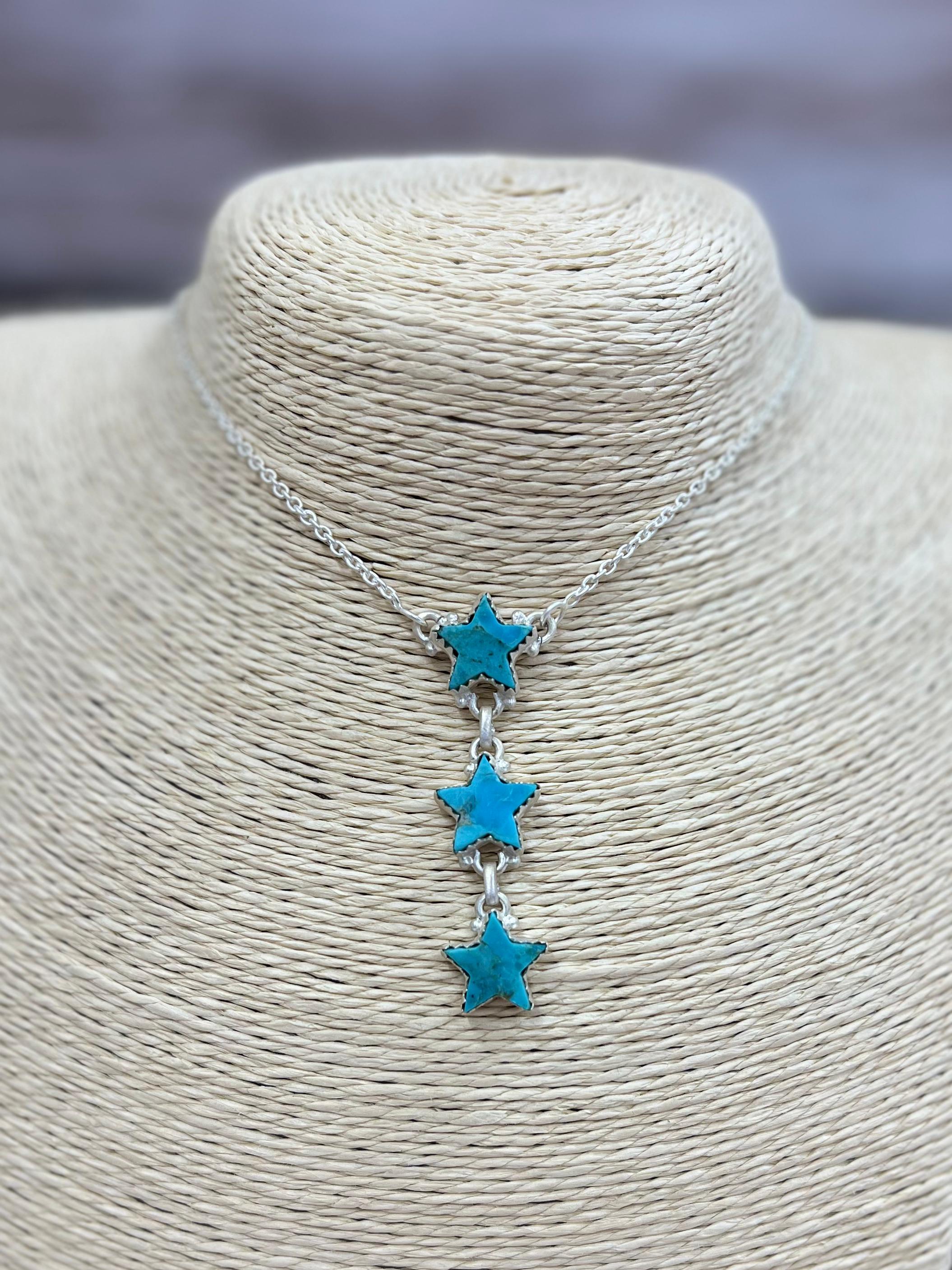 Handmade Sterling Silver Kingman Turquoise Necklace with Signed Nizhoni