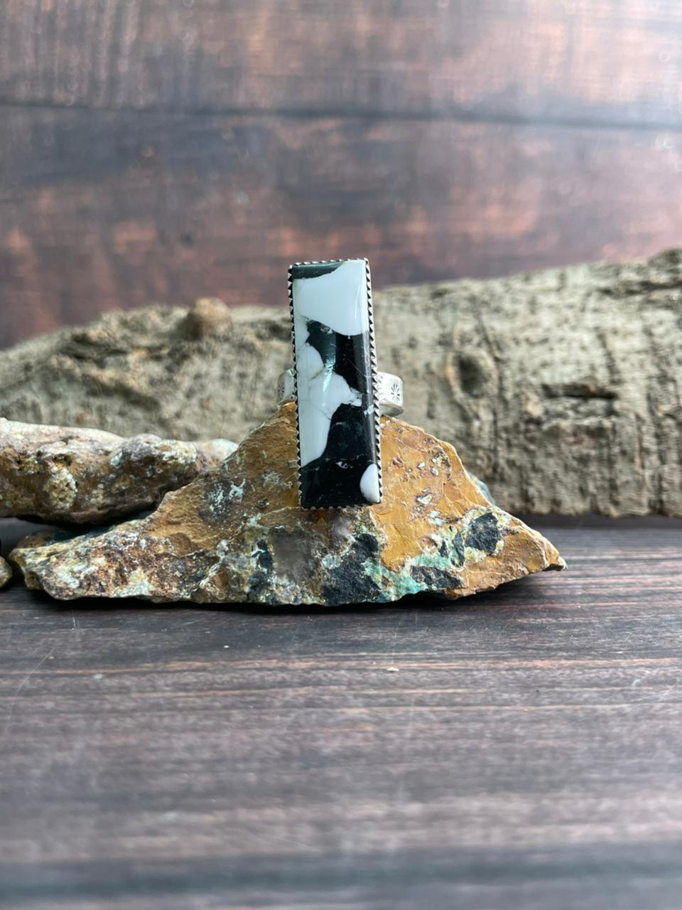 Handmade Sterling Silver White Buffalo Adjustable Ring "Signed Nizhoni"