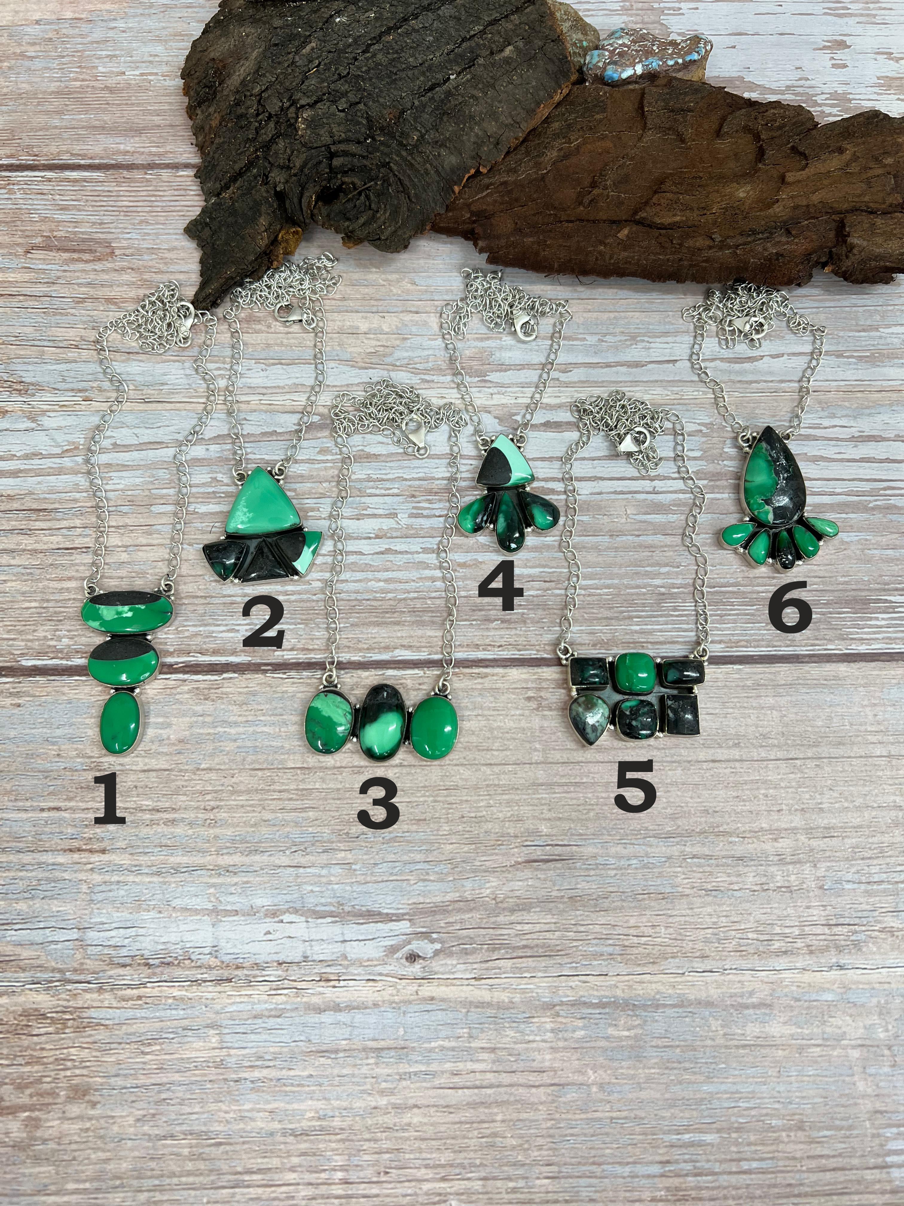 Handmade Sterling Silver Emerald Rose Necklace with Signed Nizhoni