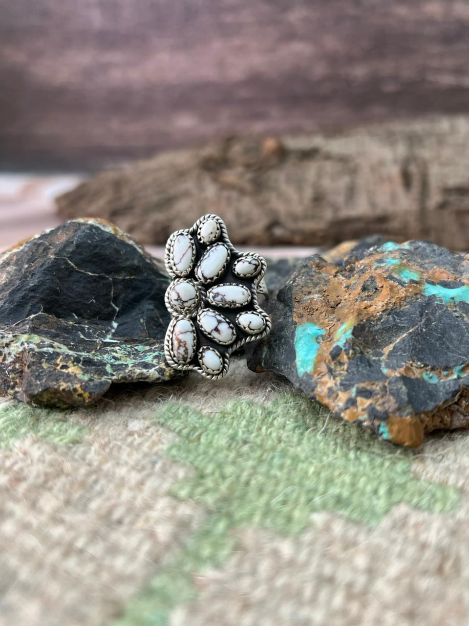 Handmade Sterling Silver Wildhorse Magnesite Adjustable Ring "Signed Nizhoni"