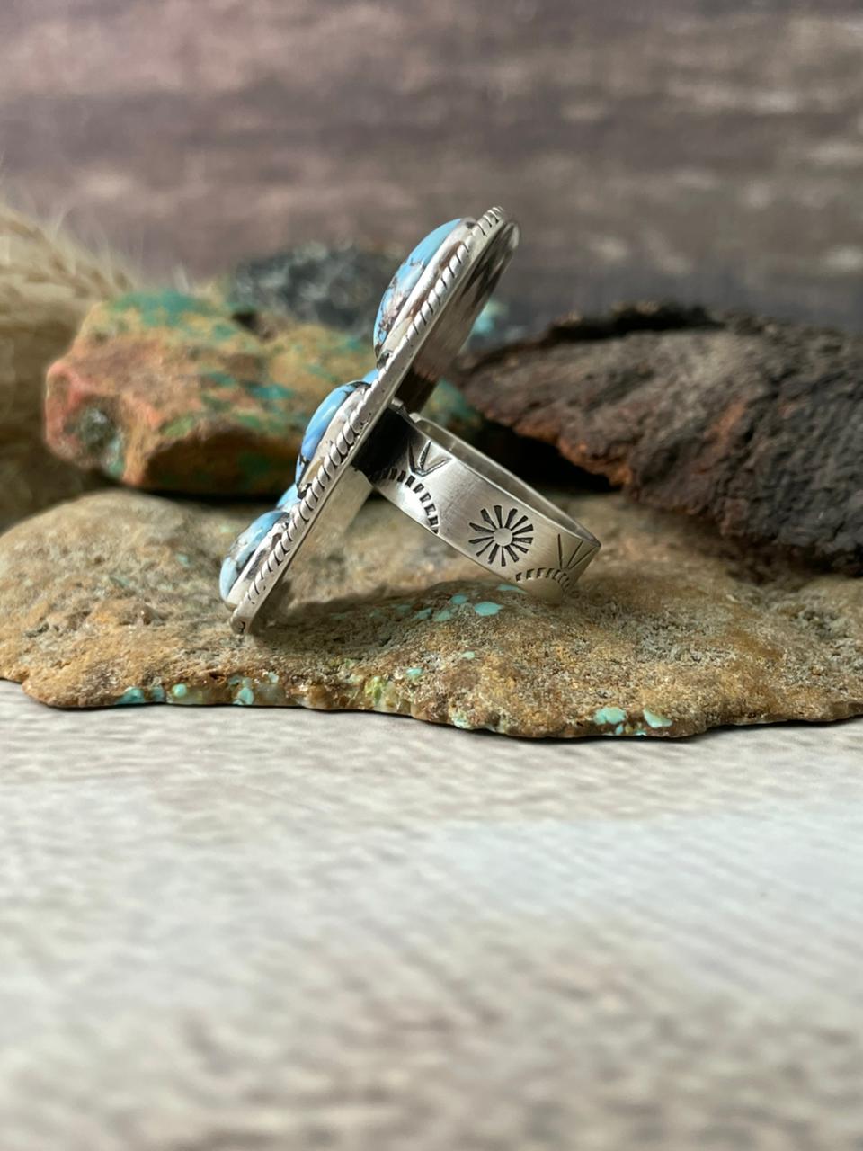 Handmade Sterling Silver Golden Hills Turquoise Adjustable Ring "Signed Nizhoni"