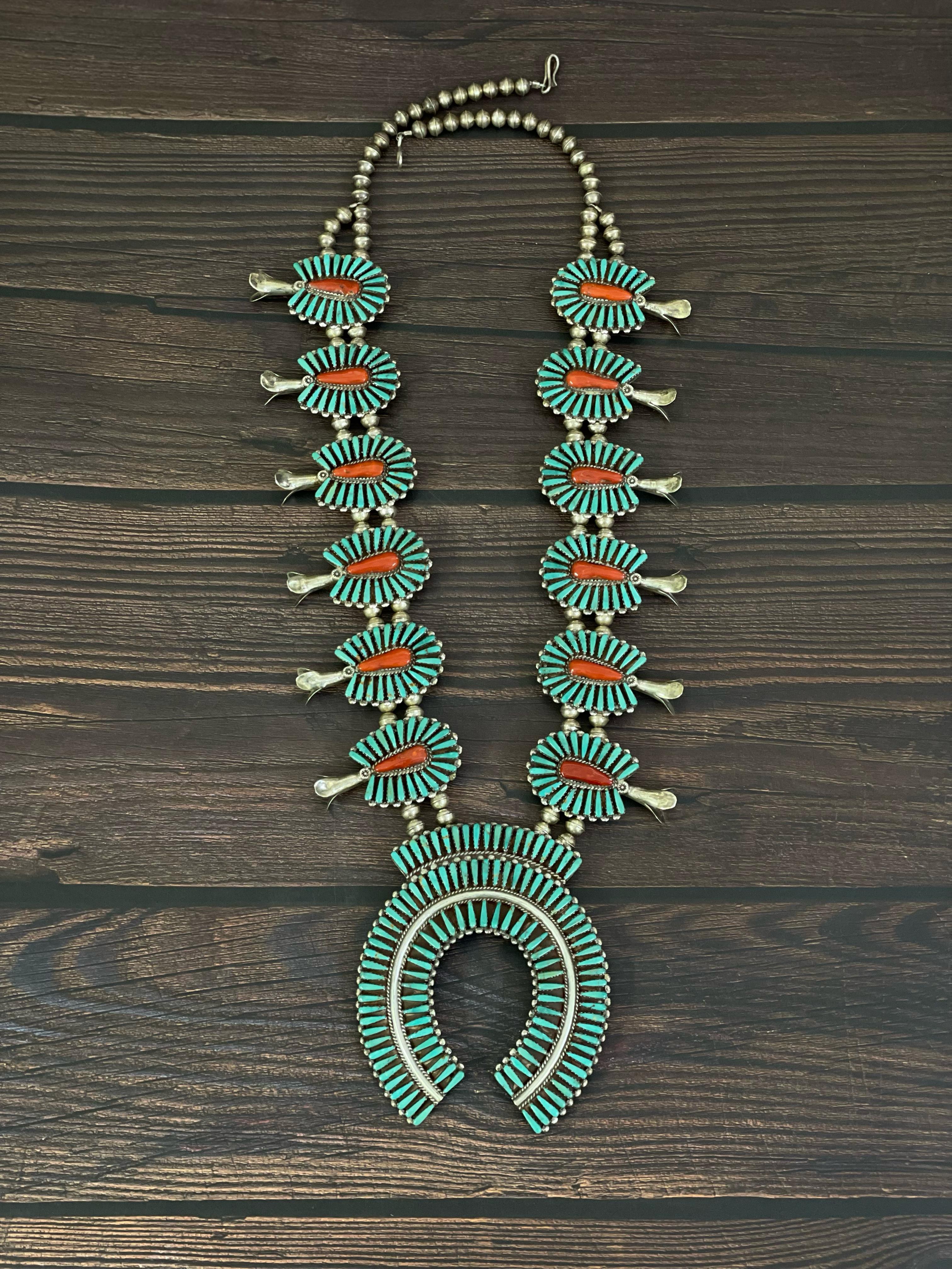 Handmade Sterling Silver Kachina Turquoise Beaded Necklace with Signed Nizhoni